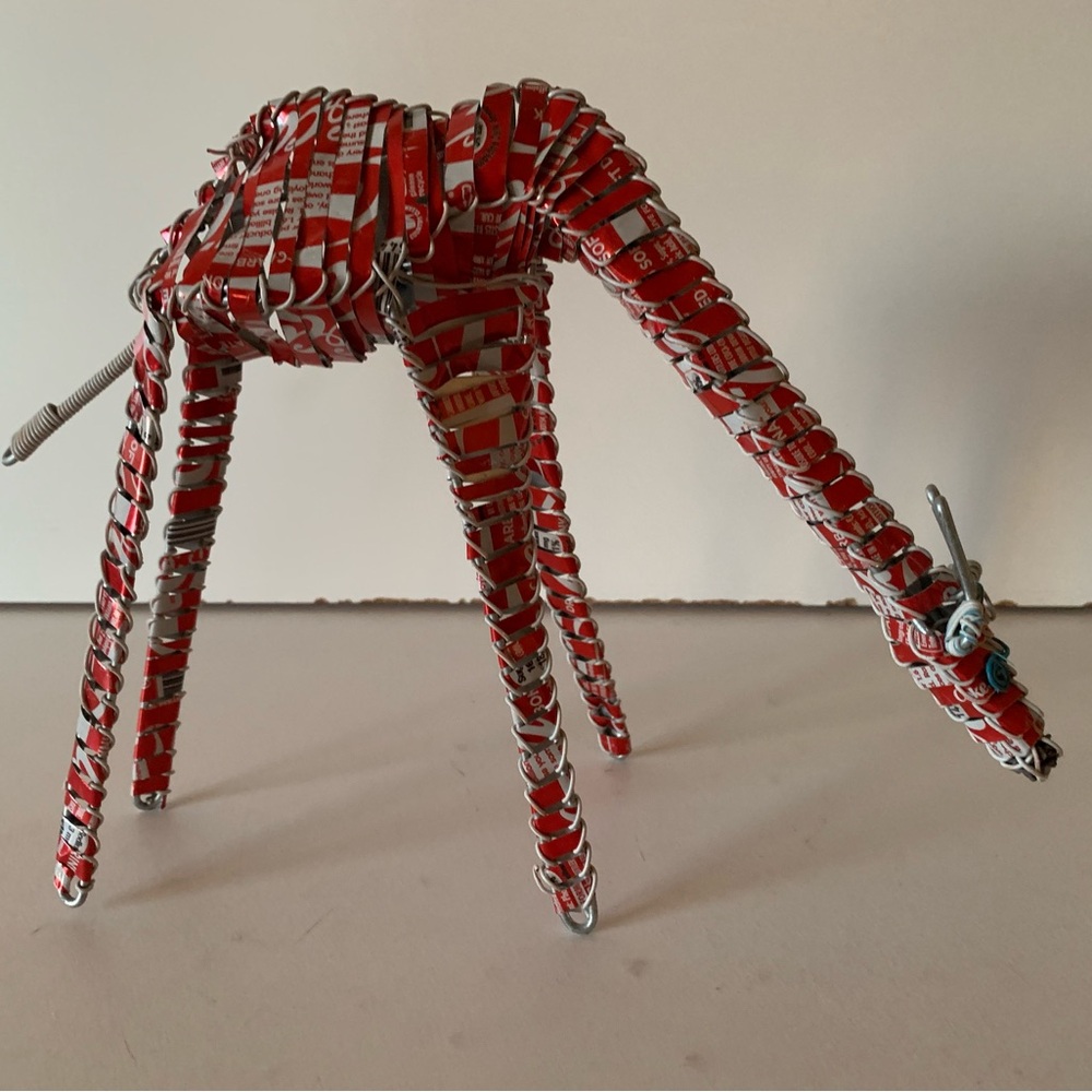 Coca-Cola Can Giraffe Acacia Red and Silver Wire Art Sculpture